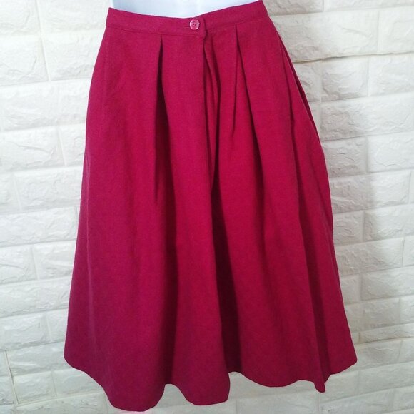 Vintage 50s-60s Handmade Hot Pink Box-Pleat Circle Skirt S(2/4) Wool Boucle Zip - Picture 4 of 7